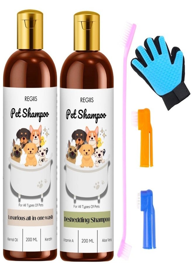 مجموعة شامبو الحيوانات الأليفة من ريجيس مع أدوات العناية، 200 مل شامبو فاخر متعدد الاستخدامات للغسيل وإزالة الشعر الزائد، يتضمن قفازًا للعناية (عبوة من 4 قطع) - Image 1